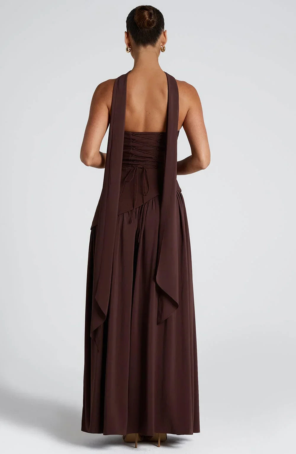 Sophisticated formal halterneck maxi dress, ideal for evening events and special occasions.