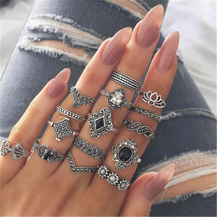 Versatile women's silver ring set, handmade and stackable, easily paired with other jewelry.