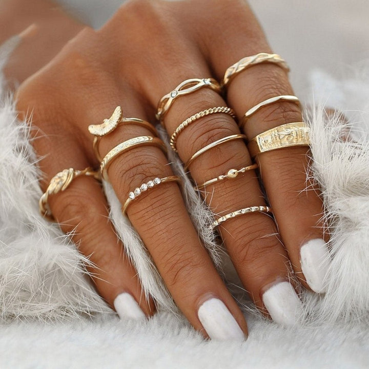 Boho-chic handmade silver ring set for women, stackable design, perfect for a free-spirited style.