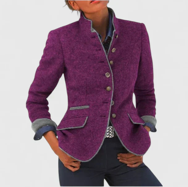 Elegant women's high collar long sleeve cardigan. Comfortable fall/winter knitwear for a chic layered look.
