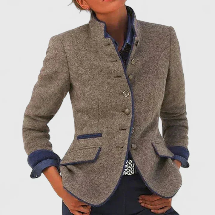 Stylish women's high collar cardigan sweater, a versatile long sleeve knit perfect for elegant casual fashion.