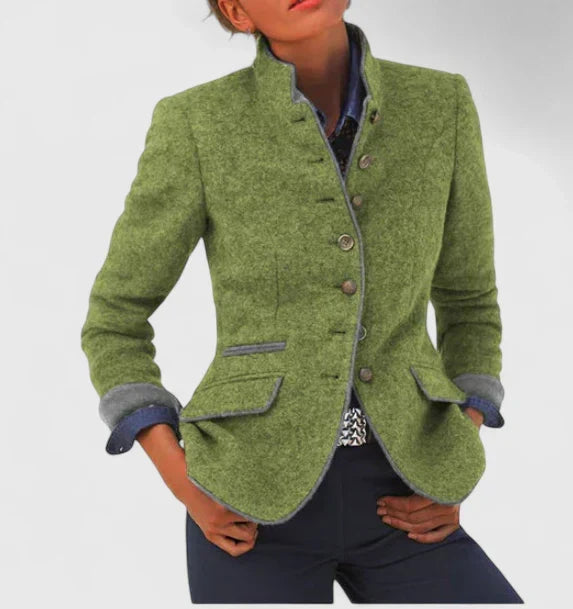 Chic women's high collar long sleeve cardigan. Elegant and comfortable sweater, perfect for fall and winter fashion.