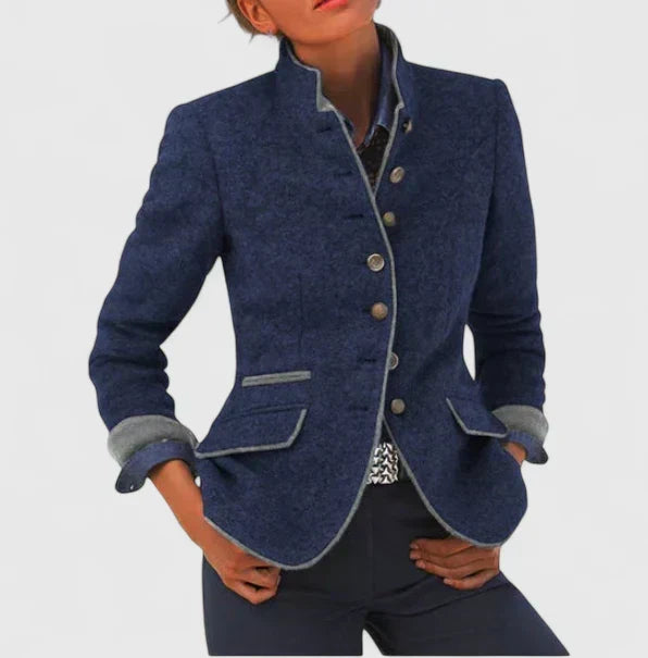 Versatile women's high collar cardigan. Long sleeve elegant knitwear, great for layered looks and stylish outerwear.