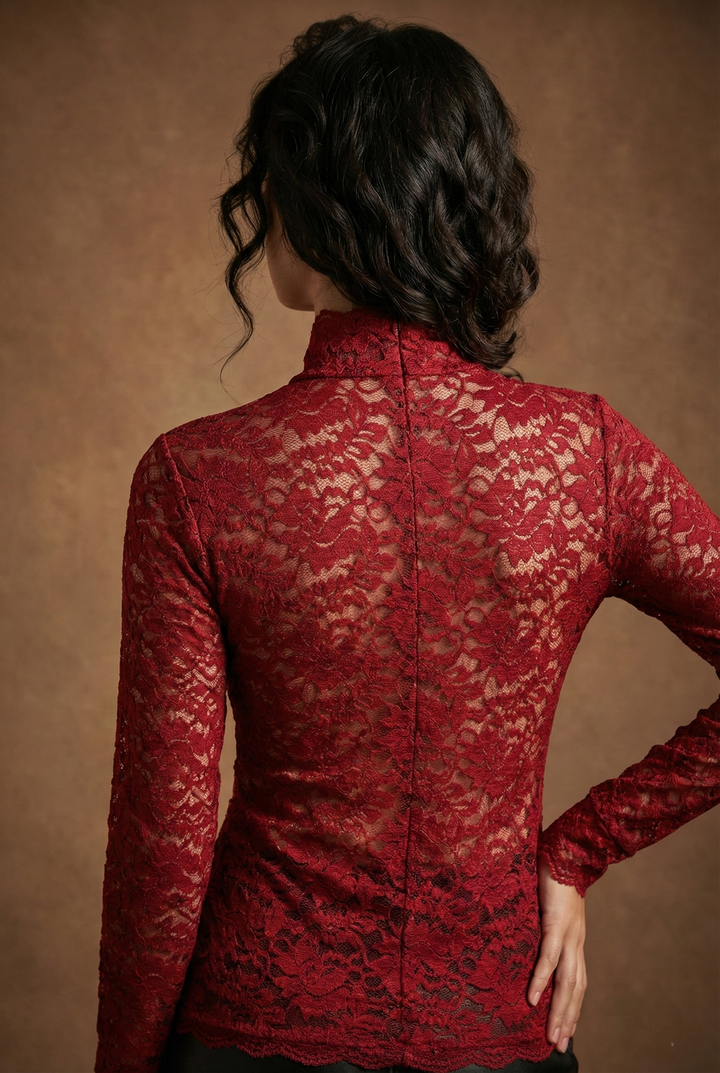 Stylish women's high-neck floral print blouse with long sleeves, a versatile top for elegant day to evening.