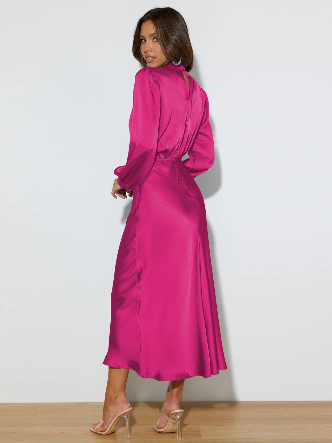 Chic women's high neck long sleeve midi party dress. An elegant choice for evening events & special occasions.