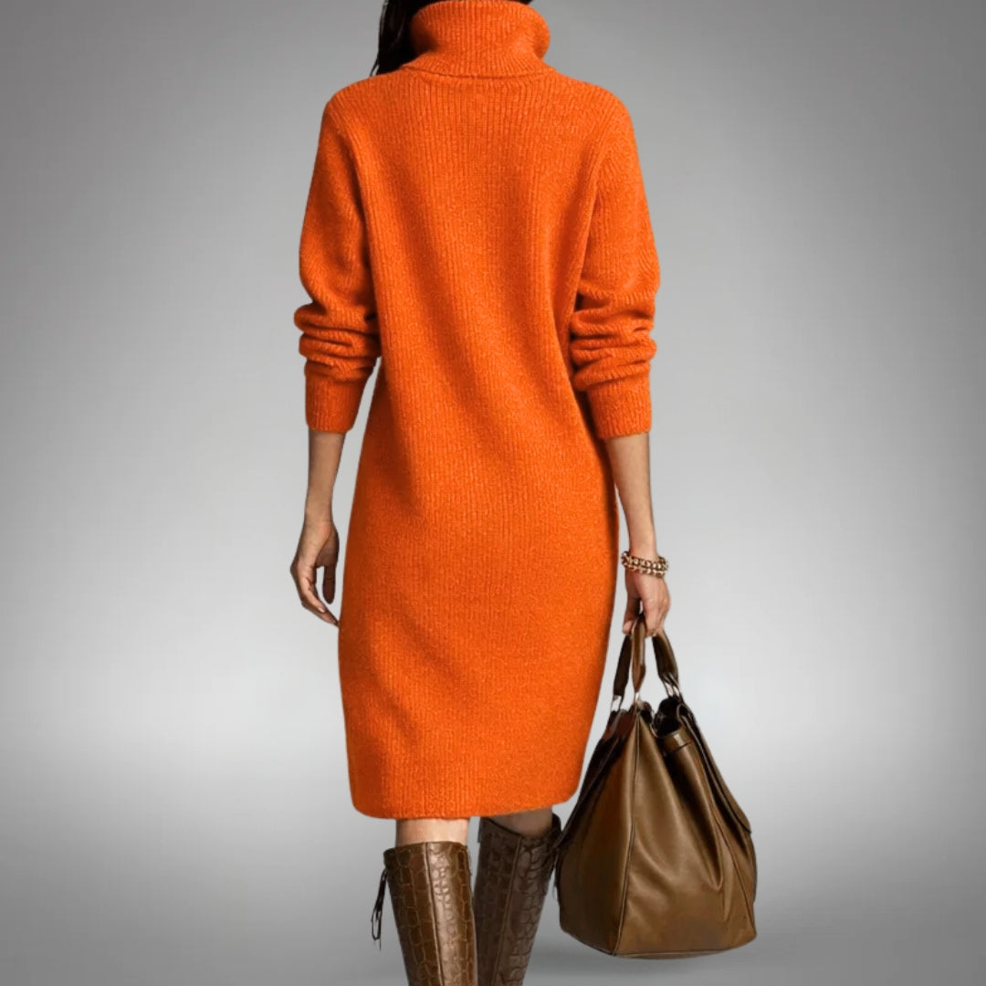 Comfortable women's high neck midi dress; a versatile & elegant choice for modern fashion & everyday wear.