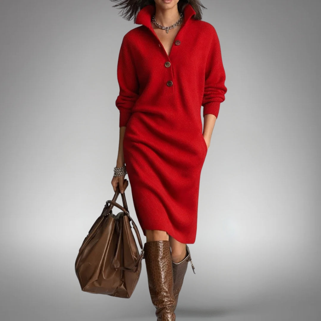 Stylish women's midi dress with a high neck, offering sophisticated elegance for both casual & formal events.