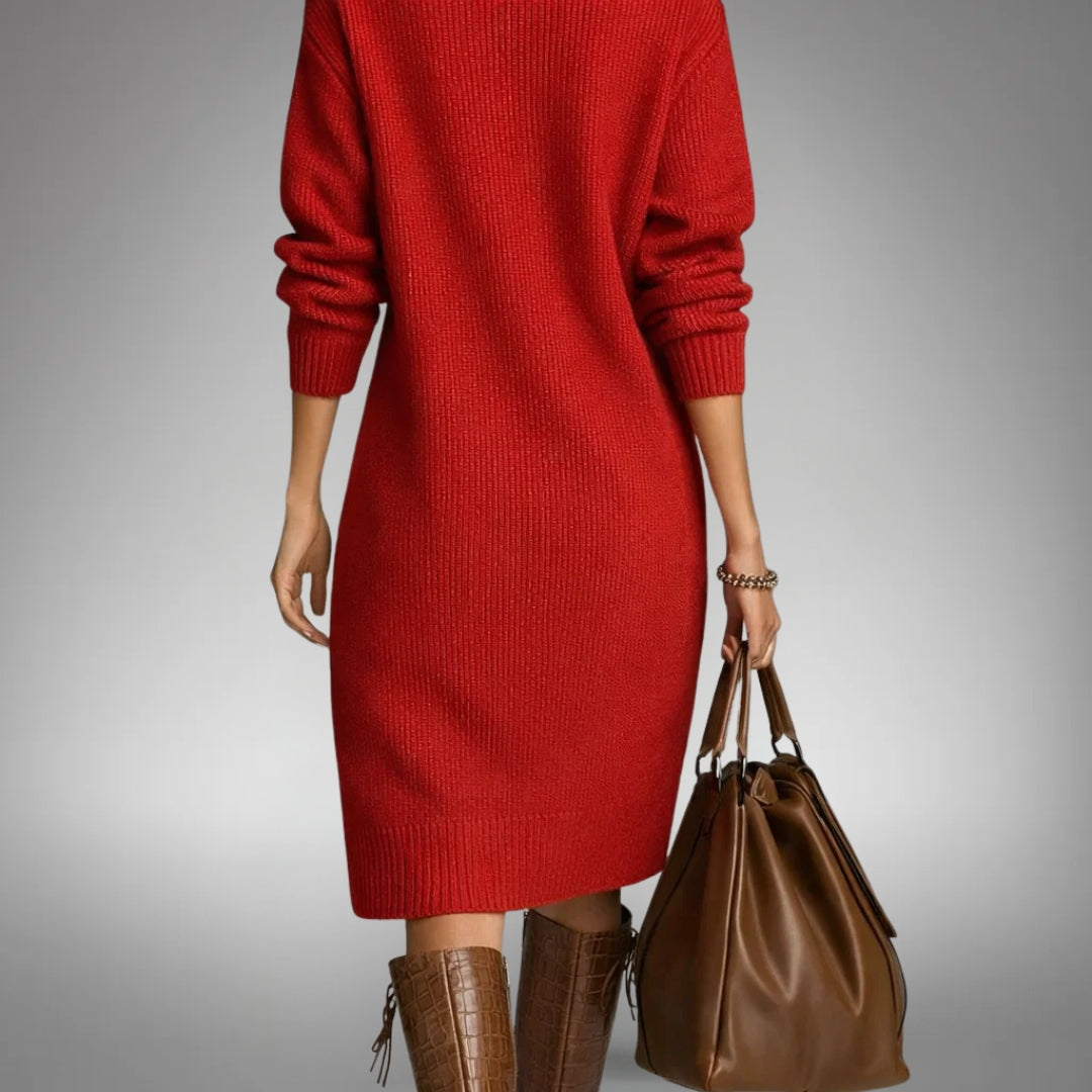 Sophisticated women's high neck midi dress, ideal for elegant everyday wear or a formal fashion statement.