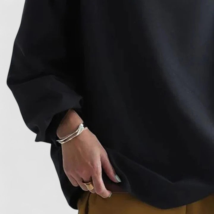 Casual yet elegant women's high-neck top, a versatile long sleeve blouse for everyday comfort and style.
