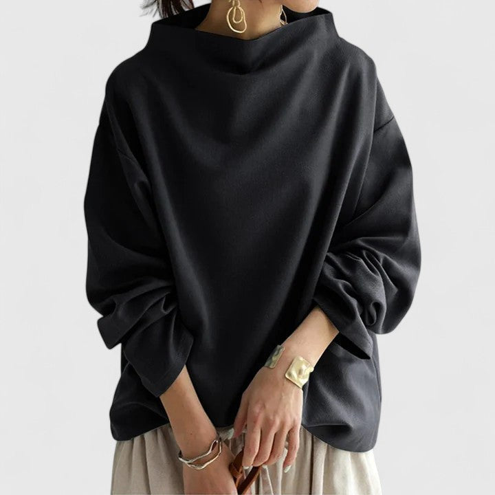 Classic women's high-neck top, an elegant and timeless long sleeve blouse. Chic and versatile for any occasion.