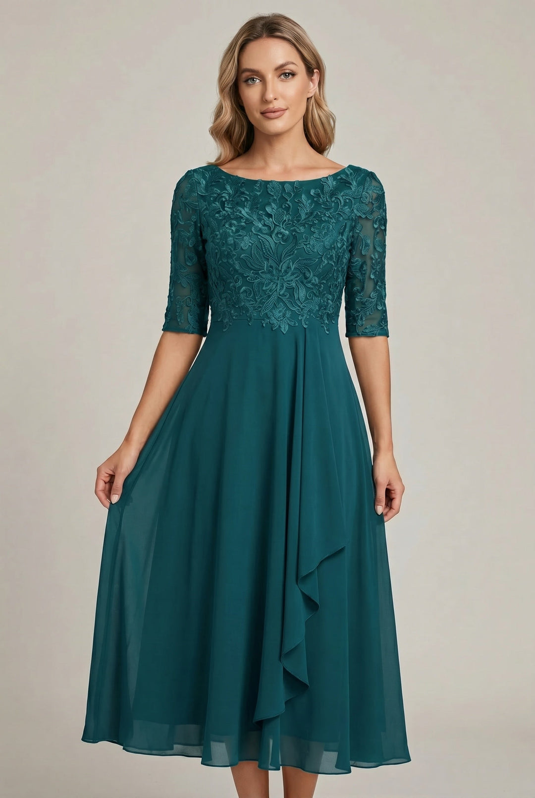 Comfortable & chic women's high waist flared midi dress. Feminine style, ideal for spring & summer.