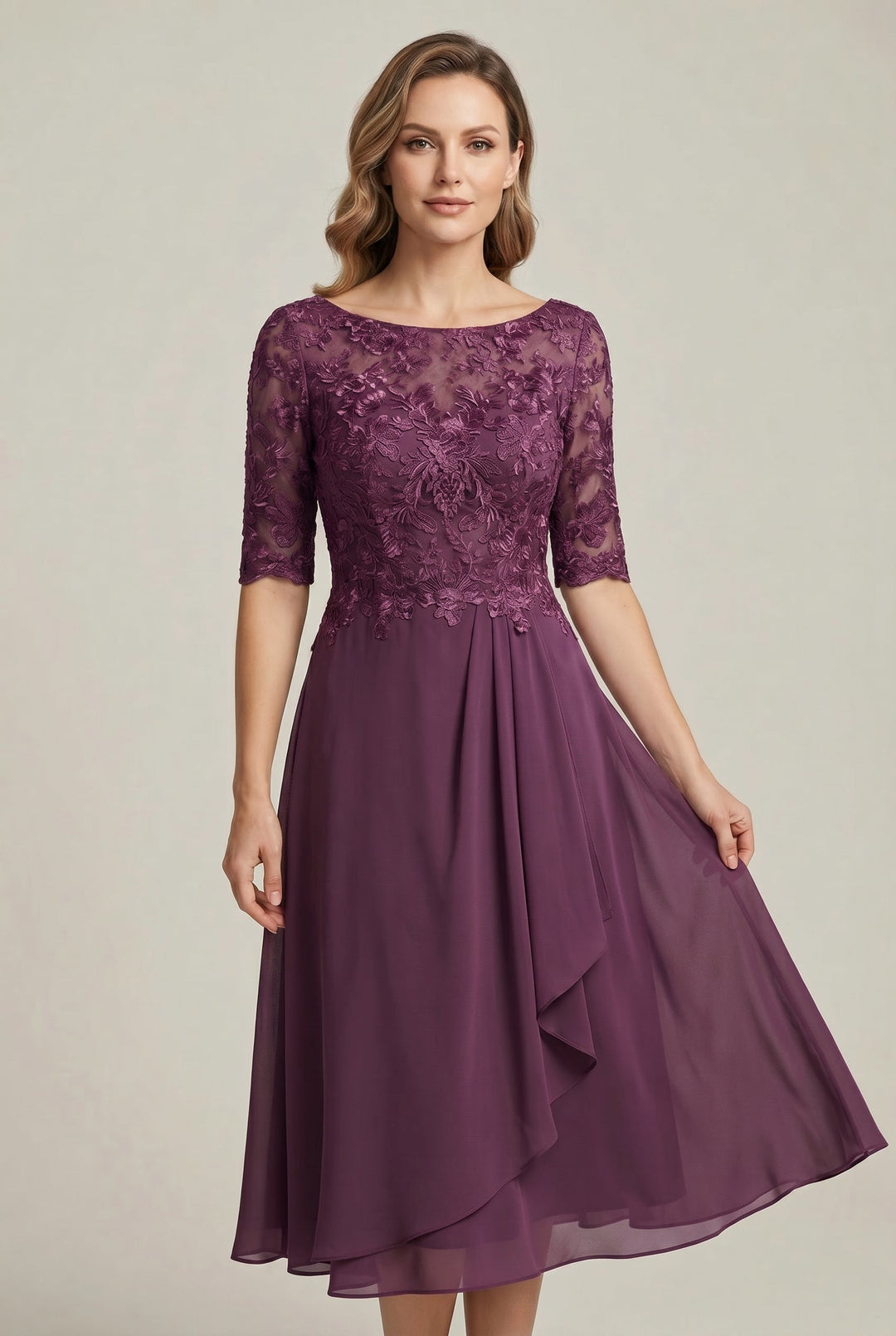 Beautiful women's high waist flared midi dress. Short sleeve, comfortable, perfect for spring outfits.