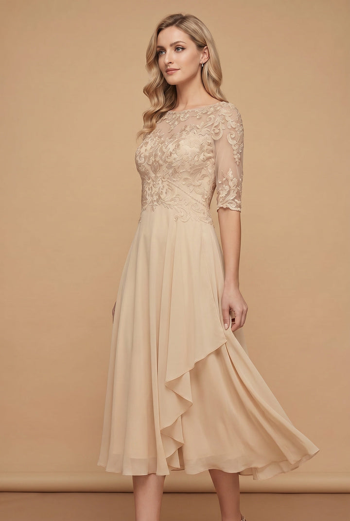 Chic high waist flared midi dress for women. Feminine style, perfect for spring, summer, autumn wear.