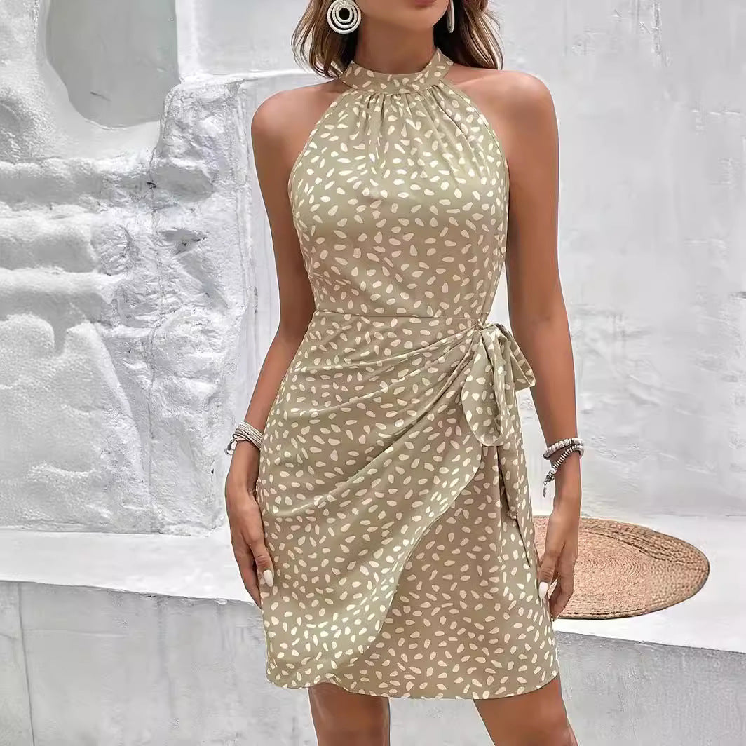 Elegant & flattering women's high waist halter neck wrap dress, perfect occasionwear.