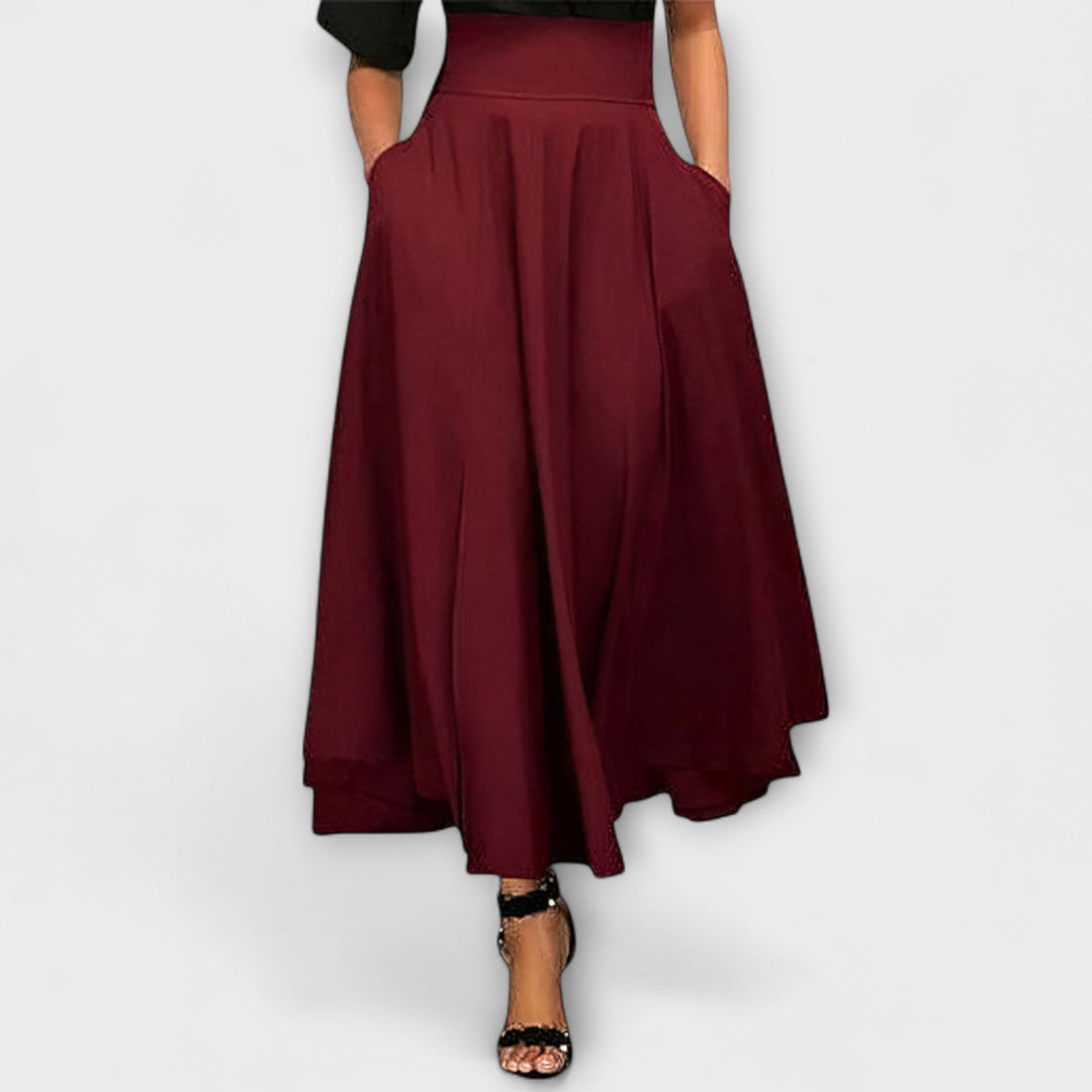 Stylish women's elegant maxi skirt with a high waist, suitable for evening events & formal occasions.