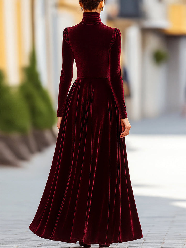 Stylish women's longline dress with a pleated high-waist design and a chic mock neck, ideal for fall fashion.