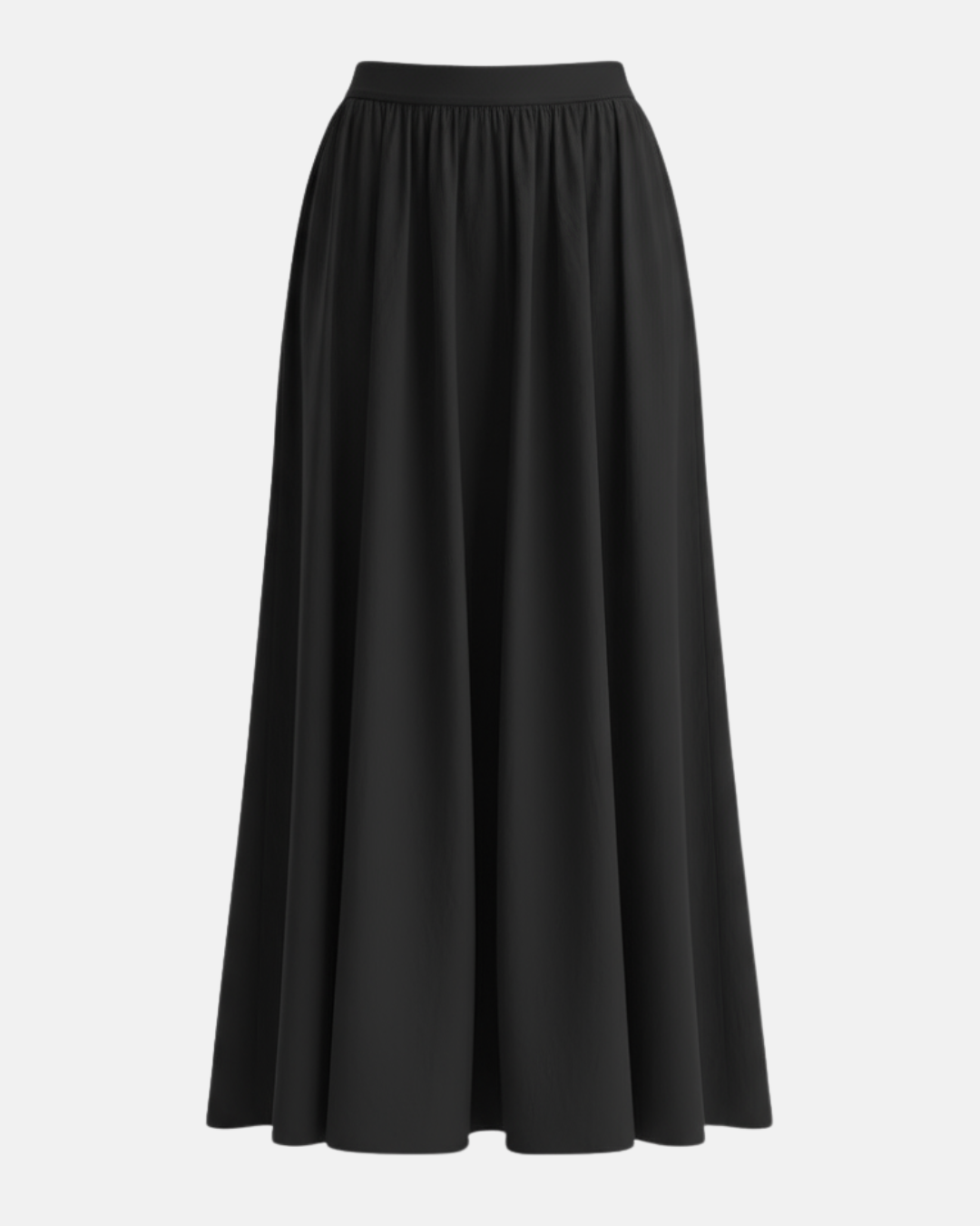 Elegant women's high-waisted flowing midi skirt, perfect for versatile office or casual chic wear. Solid color.
