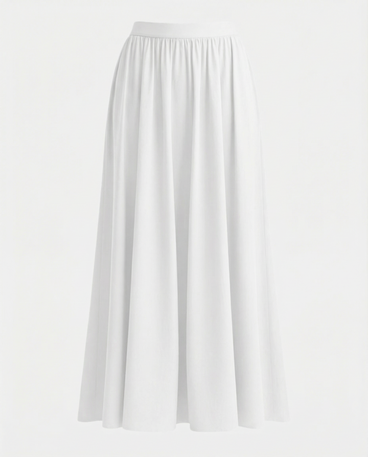 Comfortable & elegant high-waisted flowing midi skirt for women, offering versatile and chic style.