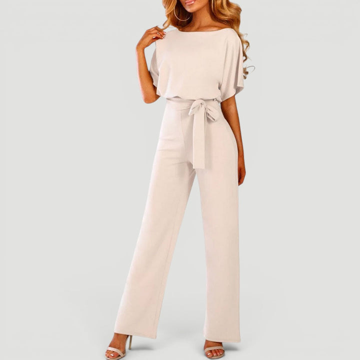 Stylish belted high waisted wide leg jumpsuit for women, a comfortable and elegant one-piece outfit.
