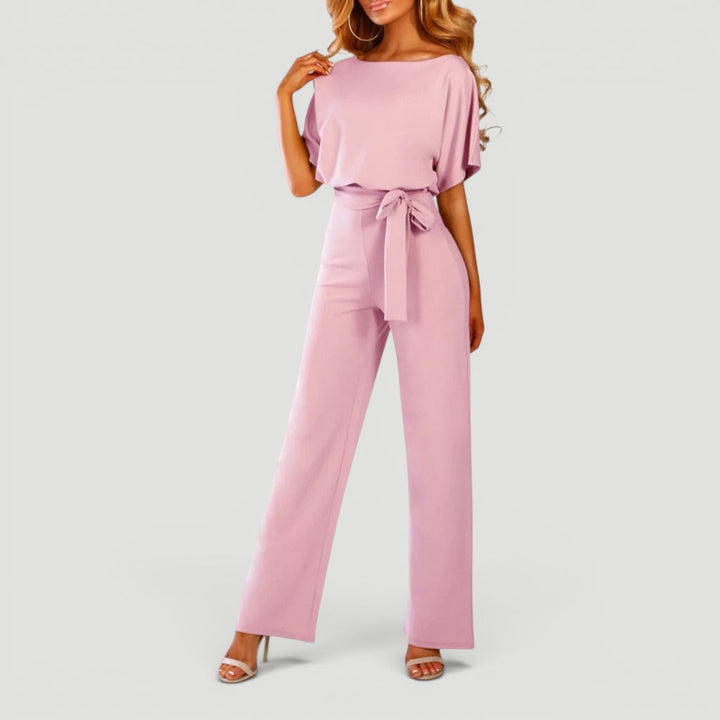 Sophisticated women's wide leg jumpsuit, high waisted design, a sleek one-piece outfit for elegant fashion.