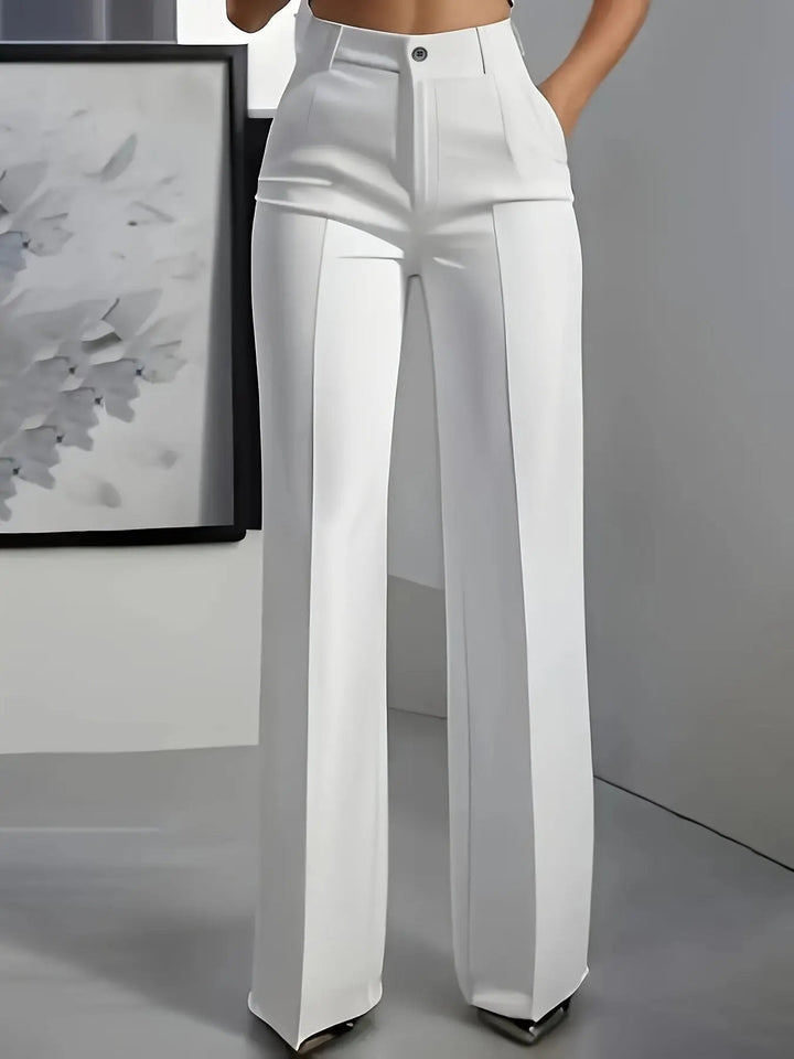 Tailored women's formal pants featuring a flattering high waist and comfortable wide leg silhouette.