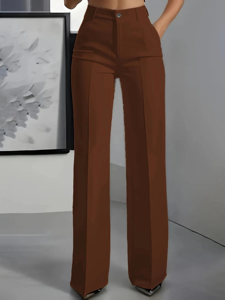 Comfortable women's formal wide leg pants, high waisted design with subtle front pleats for a smart outfit.