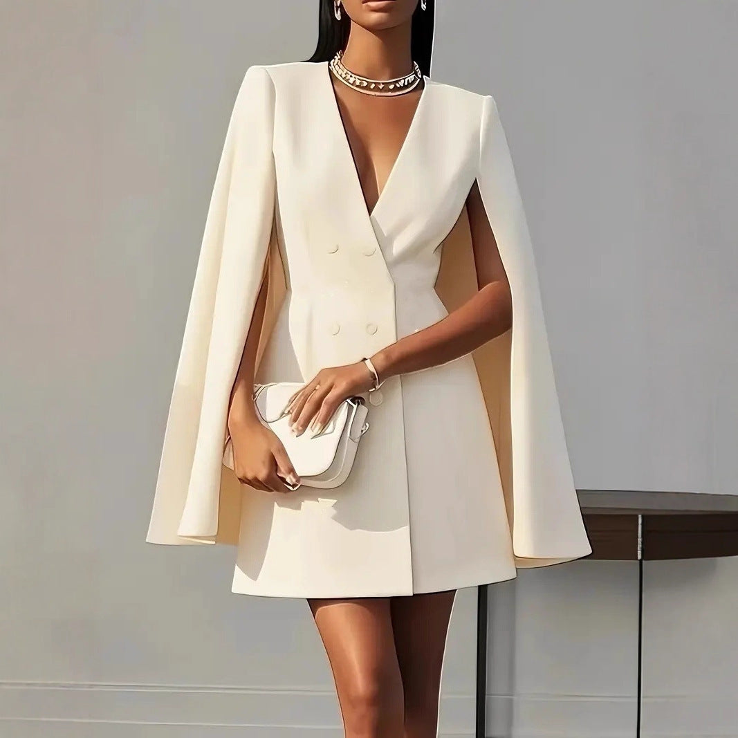 Elegant women's hooded cape dress, perfect for formal events, parties & evening wear. Stylish & chic fashion.