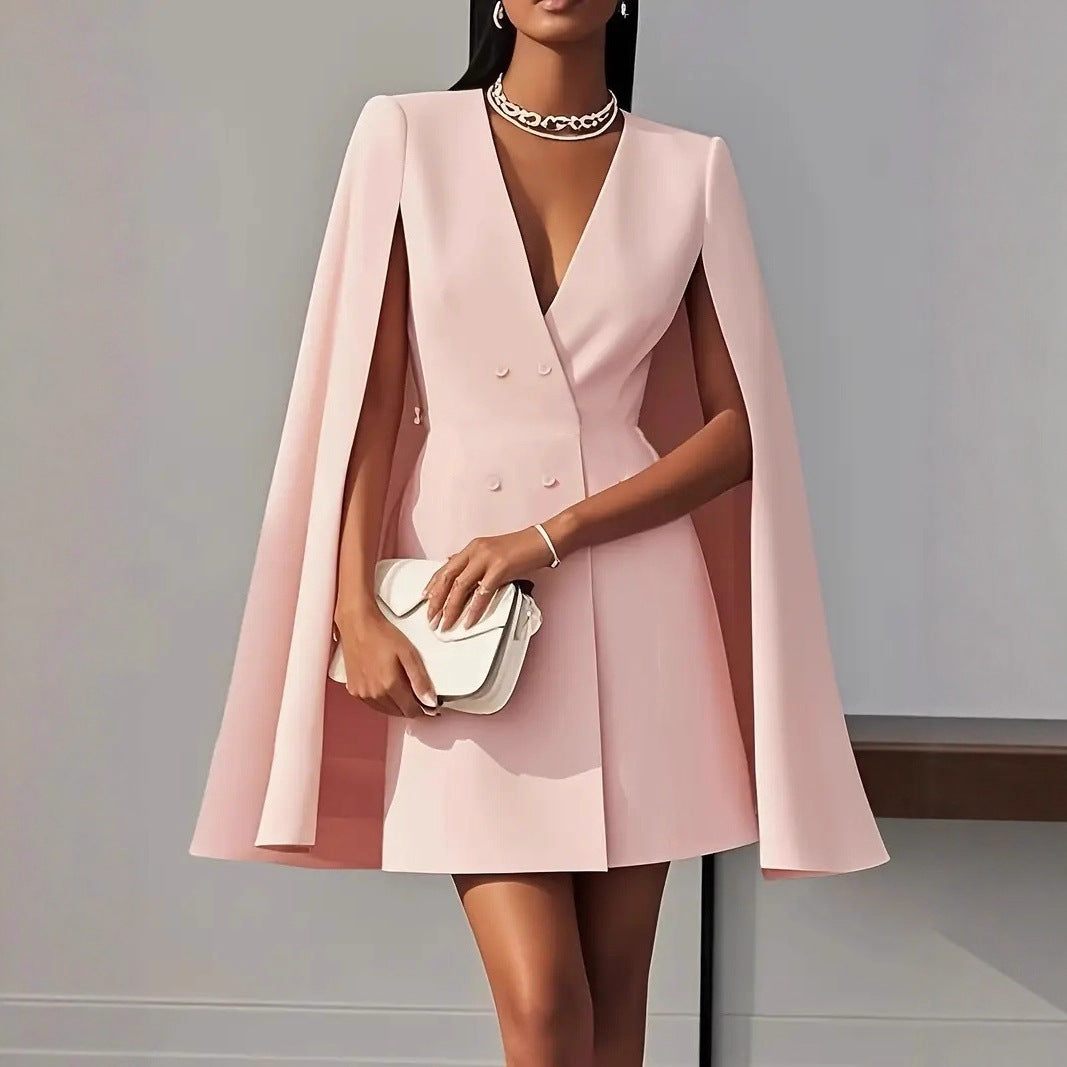Stylish women's elegant hooded cape dress, a sophisticated choice for formal gatherings & special occasion wear.