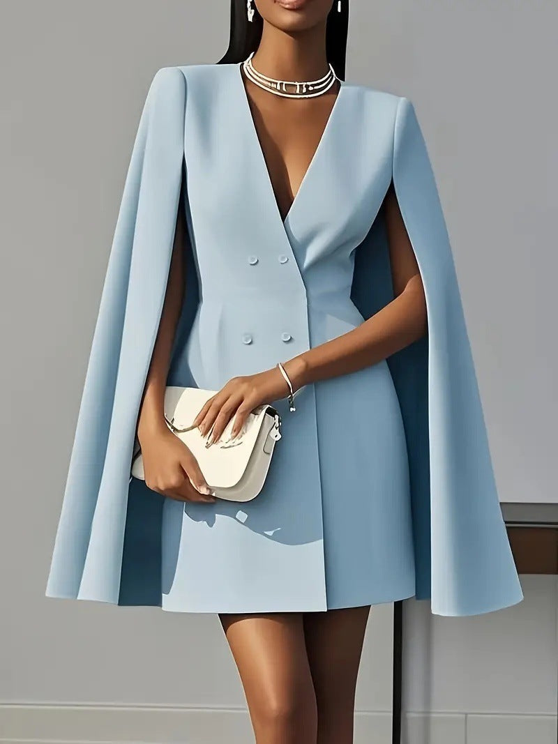 Women's elegant hooded cape dress, perfect for making a statement at any formal event or evening party. High fashion.