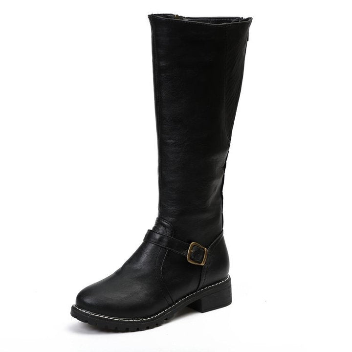 Versatile tall women's knee-high boots with zipper. Stylish classic footwear, perfect for fall/winter fashion.