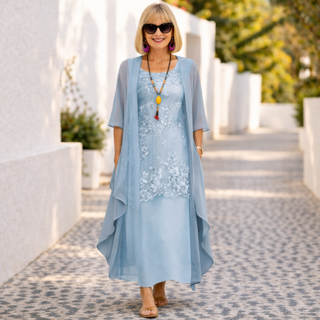 Elegant women's knee-length dress, perfect for spring fashion & versatile casual or party wear.