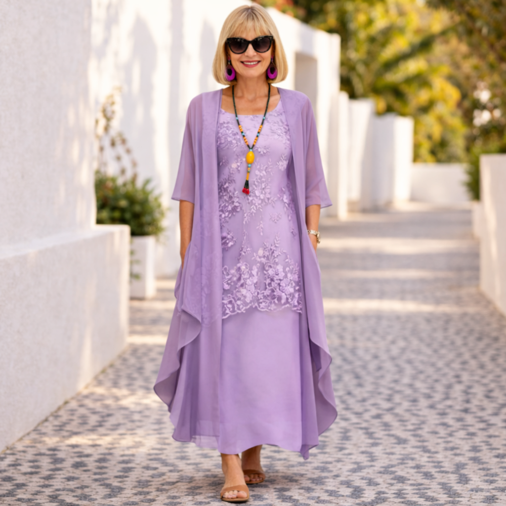 Knee-length women's party dress. Elegant patchwork & smocked detail creates a flattering, versatile casual look.