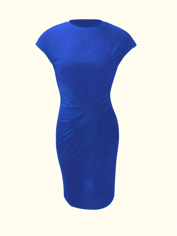 Chic women's ruched waist sheath dress, knee-length for summer or spring formal occasions.