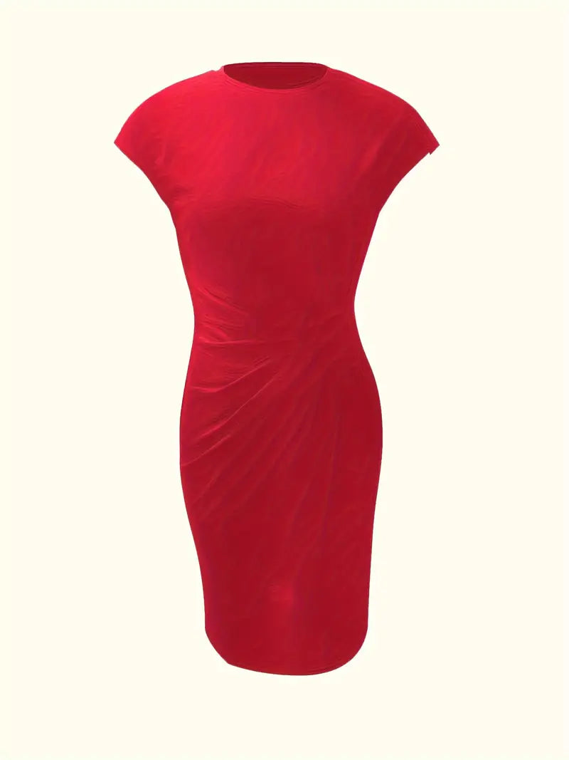 Classic women's elegant bodycon dress, knee-length sheath with a flattering ruched waist.