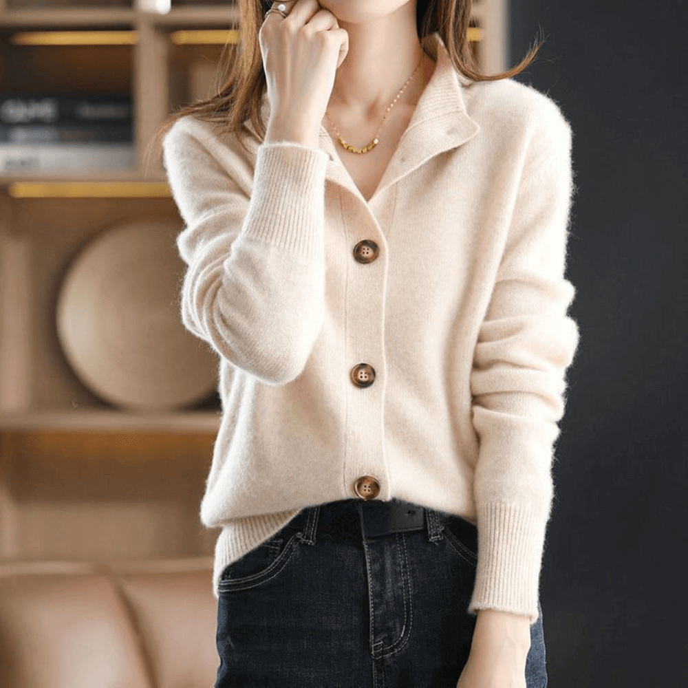 Chic women's fashion cardigan, a long sleeve knit sweater perfect for elegant layering.