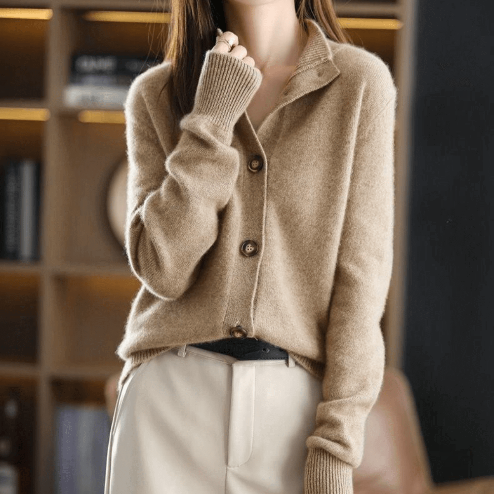 Lightweight women's long sleeve cardigan, perfect for transitional weather & elegant layering.