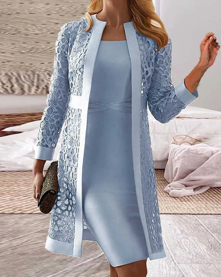 Stylish women's lace cardigan dress set, perfect for special occasions