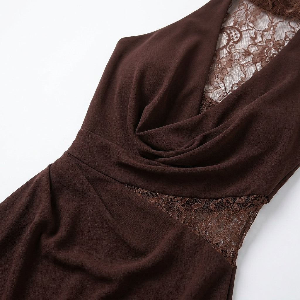 Beautiful summer style lace halter maxi dress, an elegant choice for garden parties.