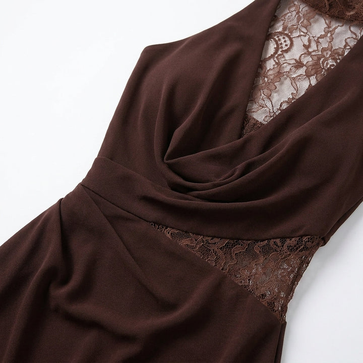 Beautiful summer style lace halter maxi dress, an elegant choice for garden parties.