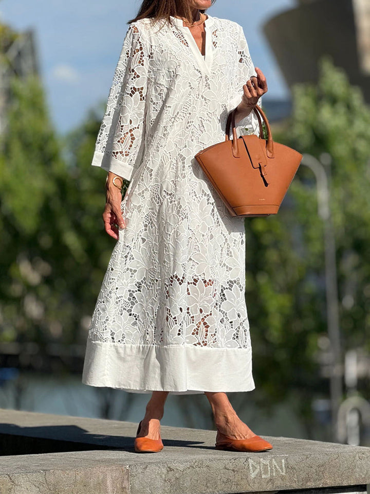 Timeless women's elegant lace midi dress, ideal for parties, evening events, and special summer occasions. Classic style.