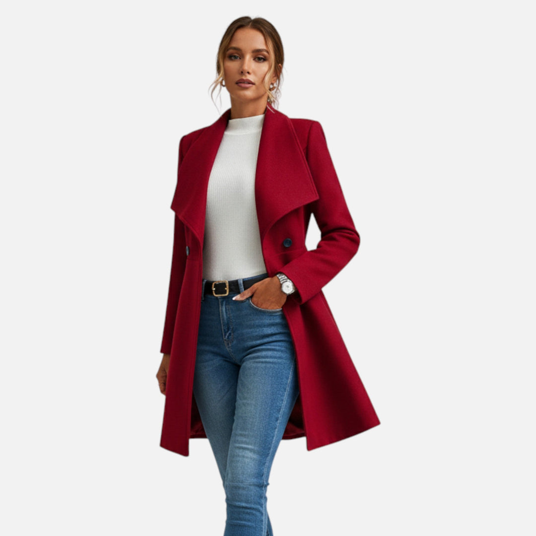 Warm and stylish women's wool blend winter coat with a sophisticated lapel.