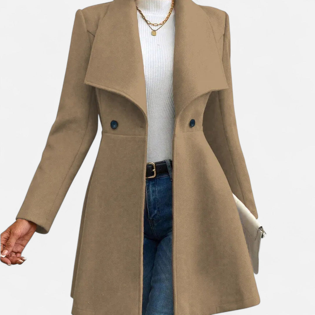 Classic women's tailored coat, perfect wool blend for winter workwear.