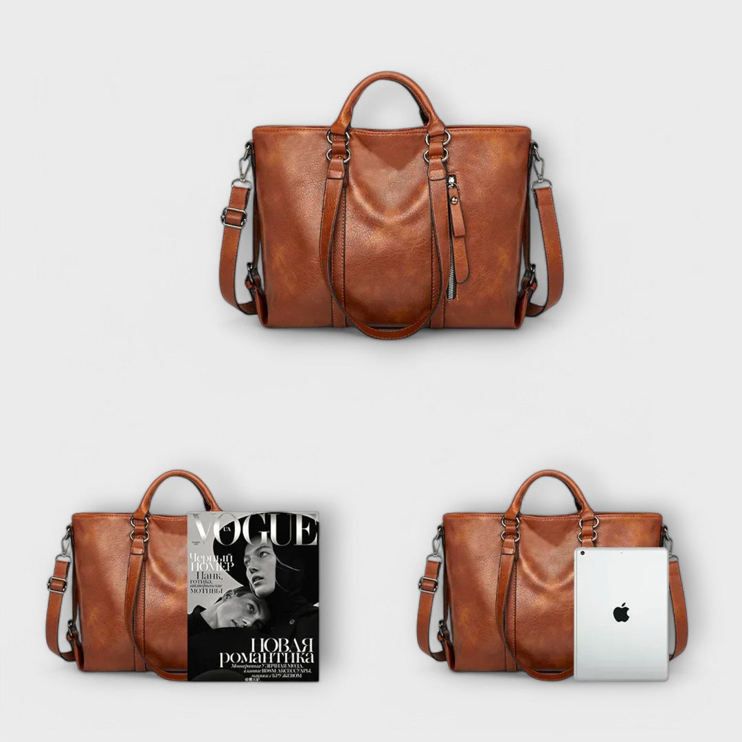 Large capacity women's leather shoulder bag, an elegant tote perfect for daily essentials and travel.