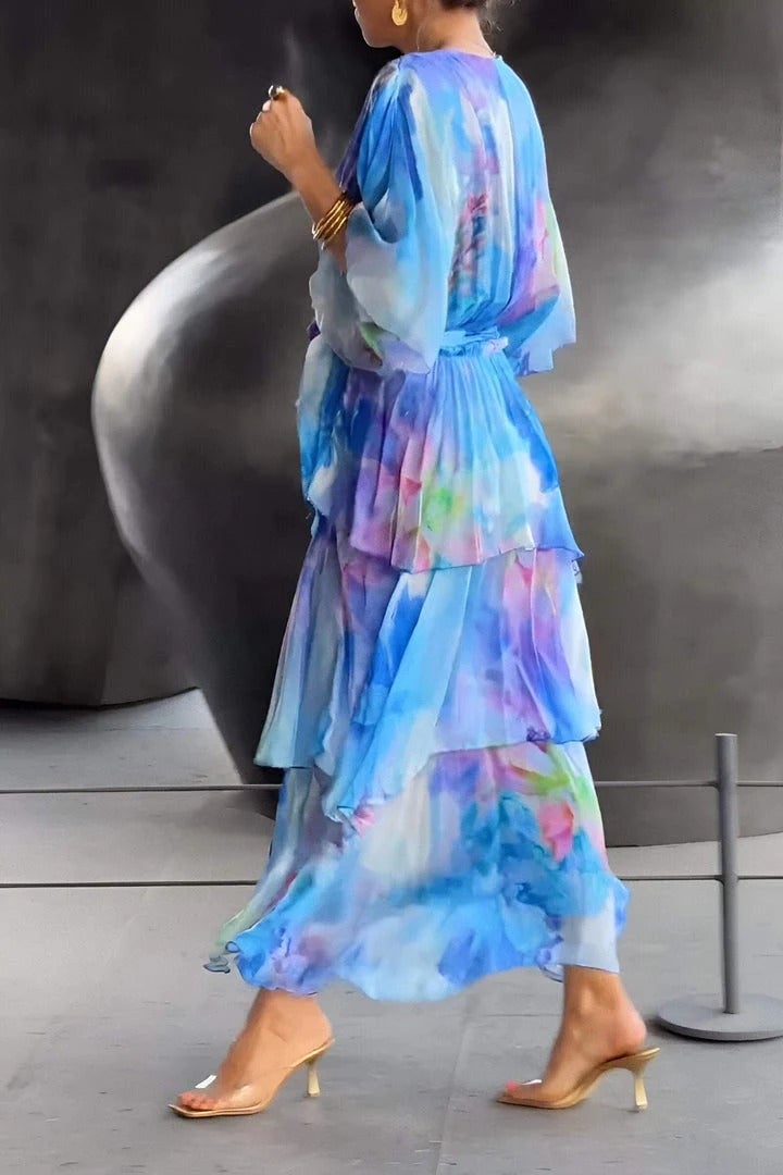 Layered bohemian maxi dress for women, chic & comfortable summer party or occasion wear.