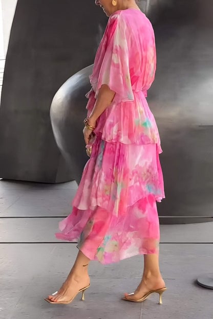 Draped & layered women's bohemian maxi dress, combining elegance with summer fashion.
