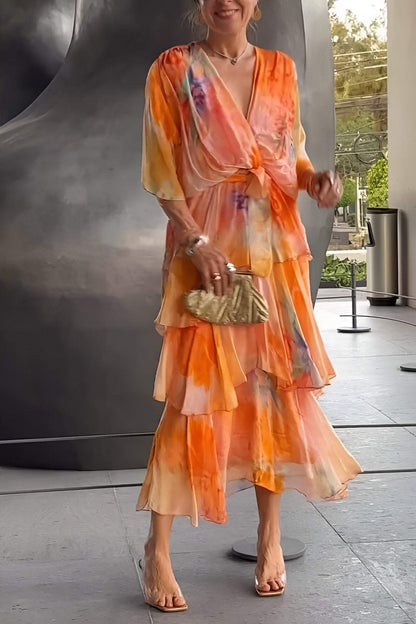 Comfortable women's bohemian maxi dress, layered & draped for parties & summer occasions.