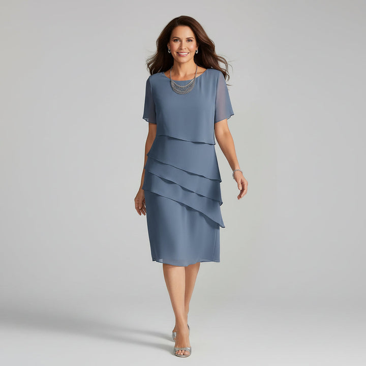 Flowy tiered chiffon midi dress for women, ideal for parties and weddings.