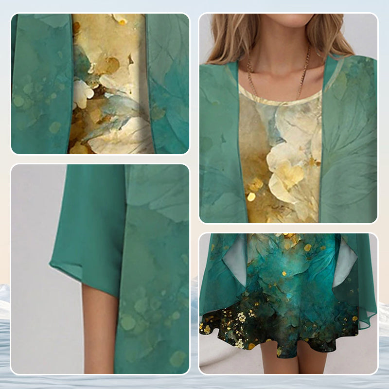 Women's open front layered midi dress. Elegant flowing style, a must-have for summer fashion.