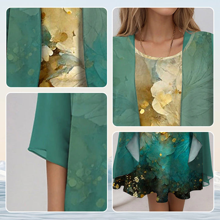 Women's open front layered midi dress. Elegant flowing style, a must-have for summer fashion.