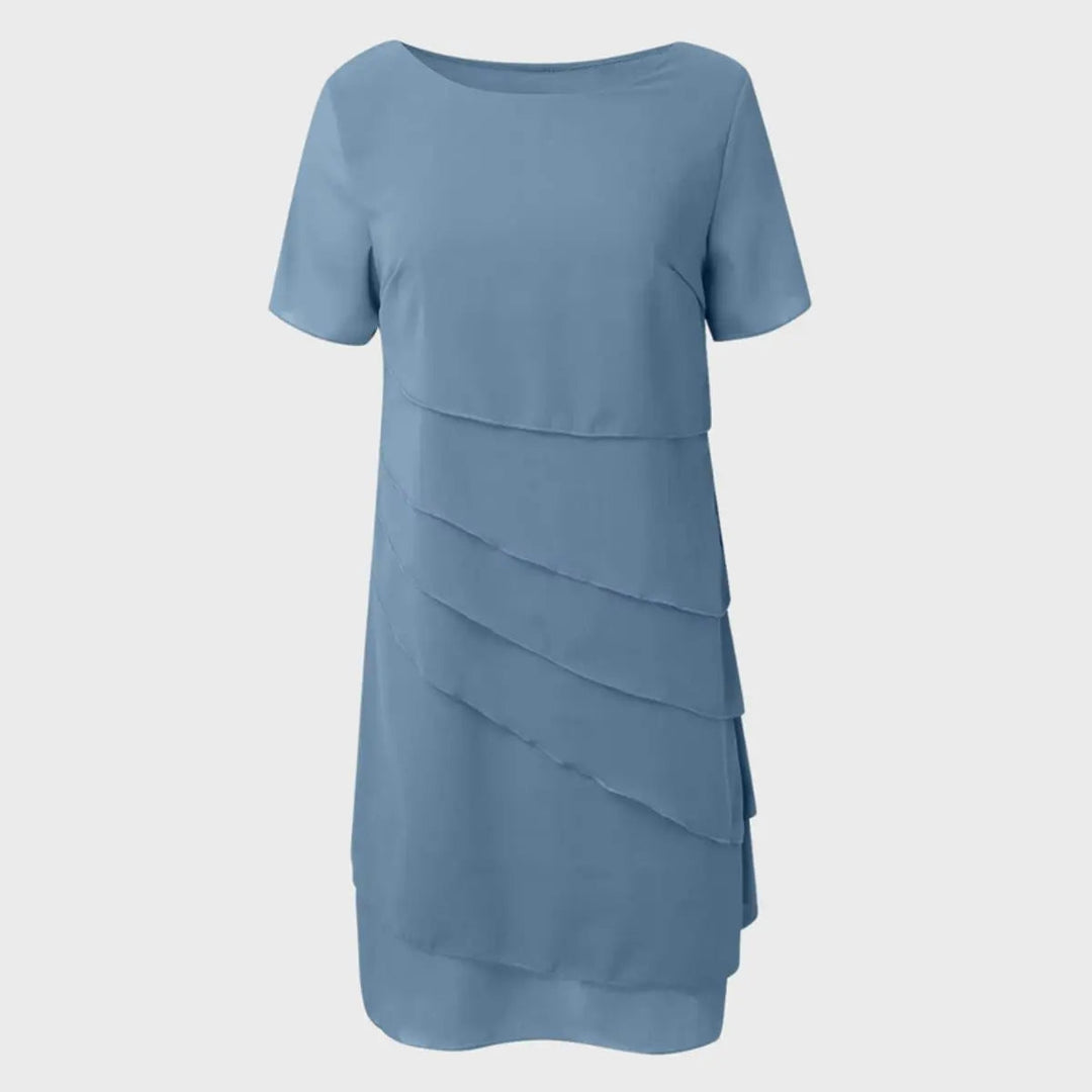 Beautiful layered tiered midi dress for women, with short sleeves, a perfect elegant party dress.
